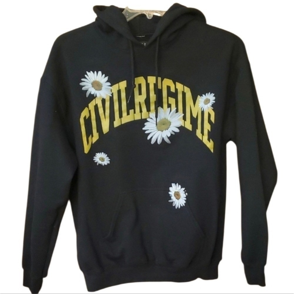 Civil Regime Unisex Black Logo Hoodie With Daisy‎ Flowers Size M/L